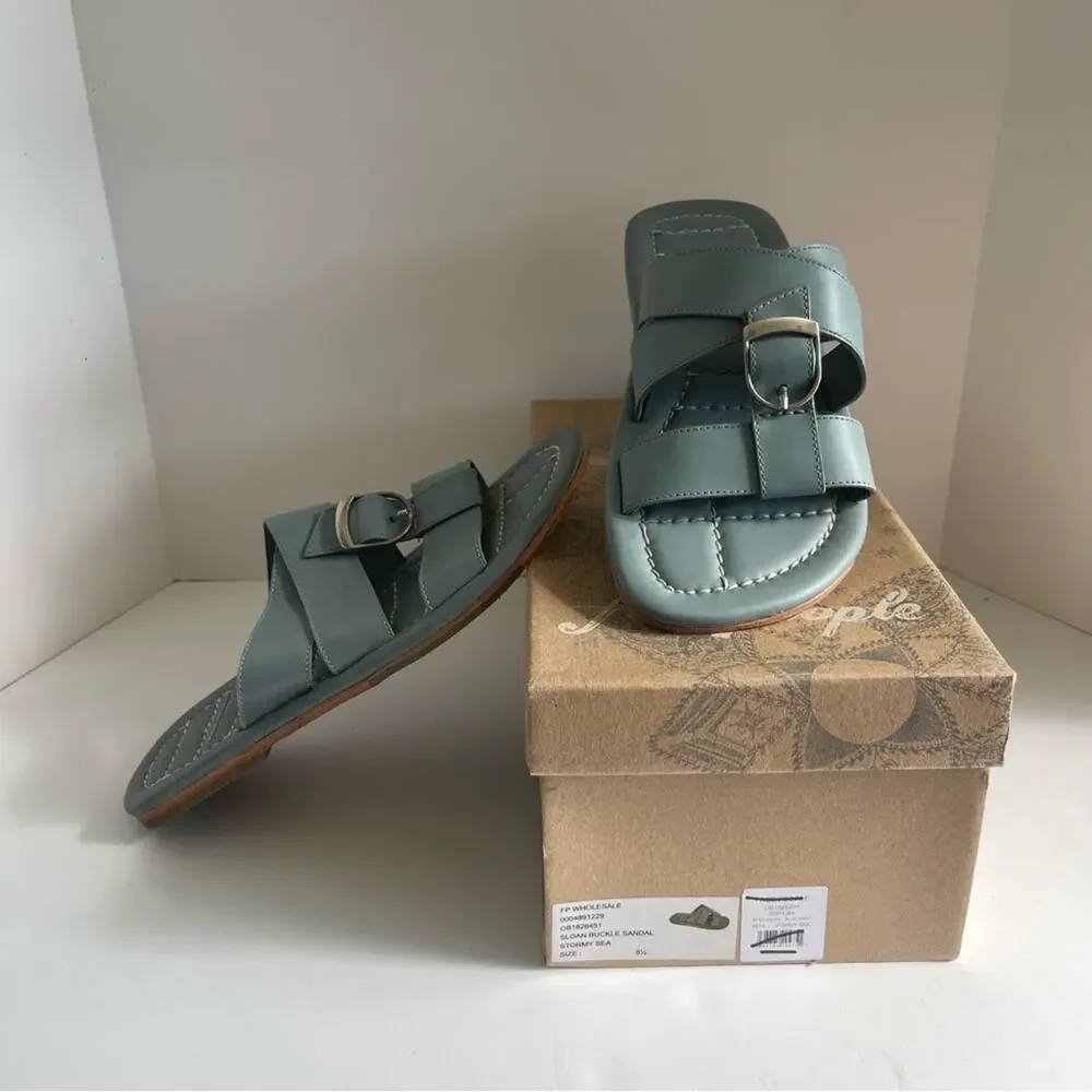 Free People Leather Buckle Sandal Sloan Stormy Sea